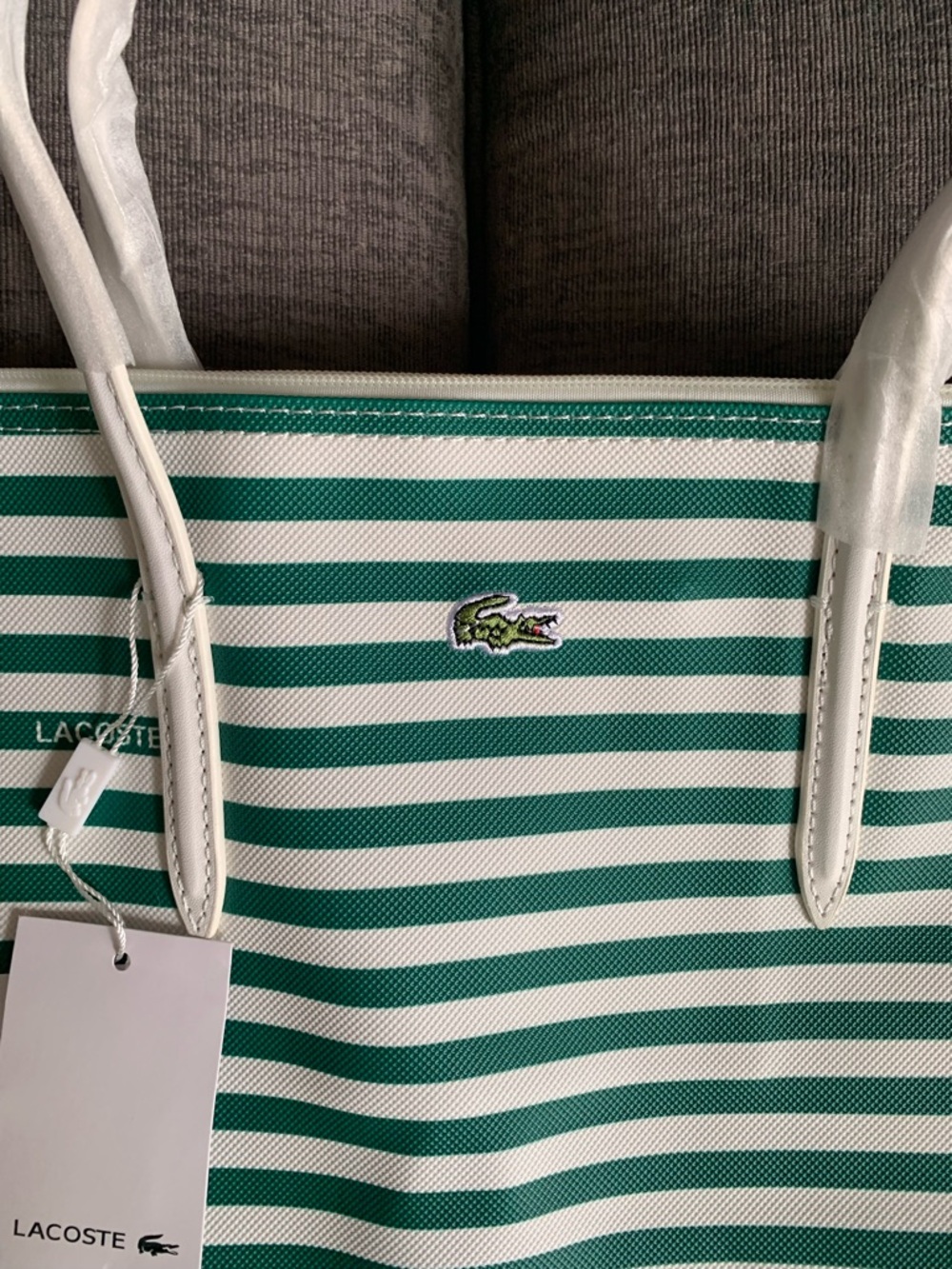Lacoste L.12.12 Concept Tote handbag green strips NWT - Picture 4 of 9